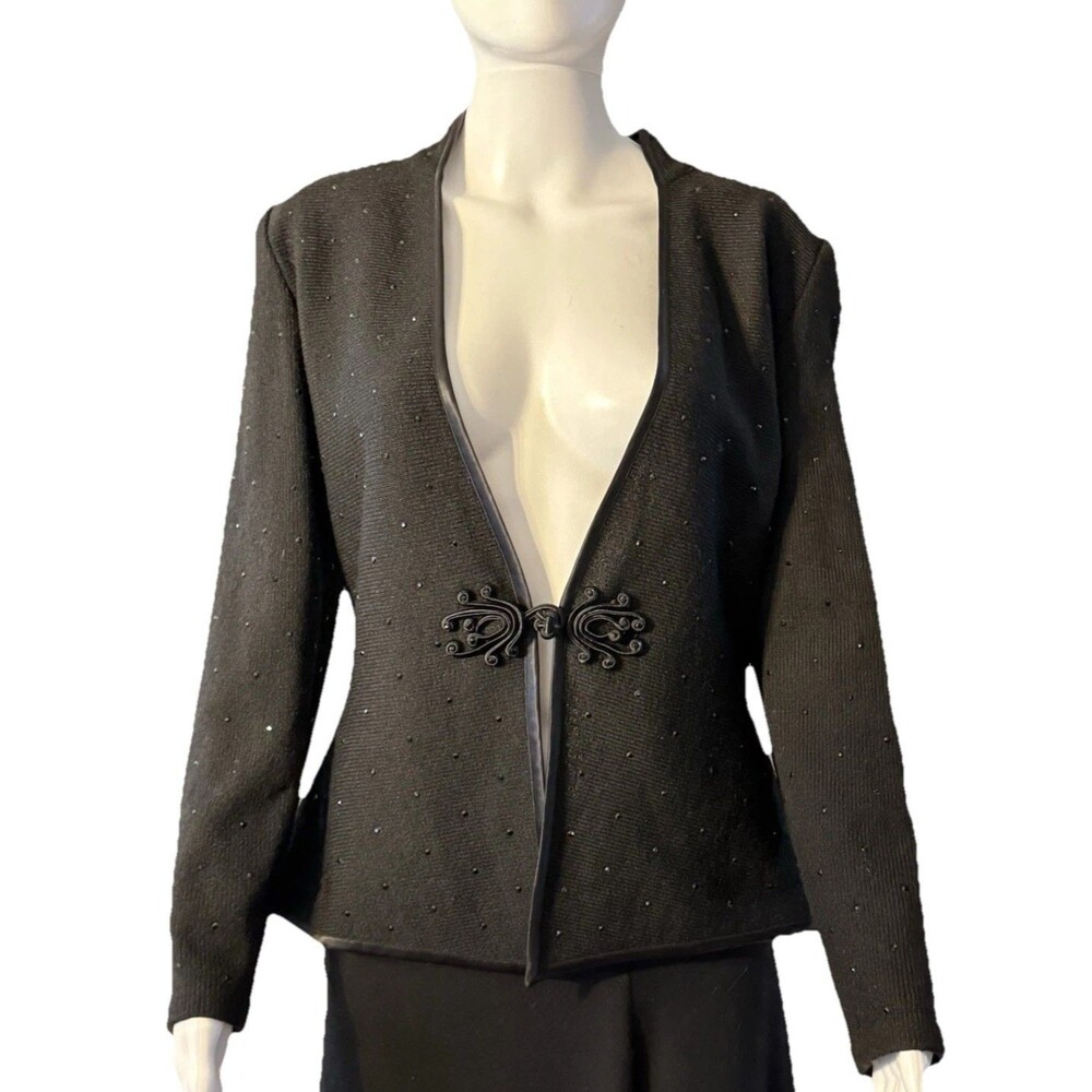 Vintage Lillie Rubin Black Rhinestone Jacket Toggle Button Cinched Waist SZ S